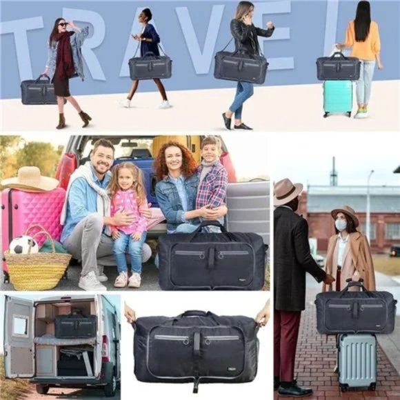 Foldable Travel Duffel Bags for Men Dark Gray) Water Resistant Duffle Bag - Picture 2 of 7